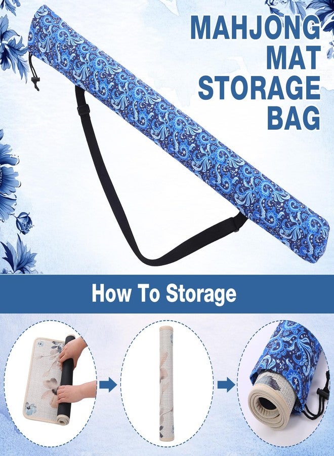 Shinylin 35 inch Mahjong Mat Carrying Bag with Strap Printed Drawstring Mahjong Holder Bag Outdoor Travel Canvas Storage for Board Games Yoga Mats Maps Tripod Photography Accessories (Paisley Blue) - Image 2